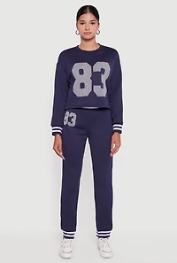 Womens 83 Graphic High Waisted Joggers, Blue, Size L