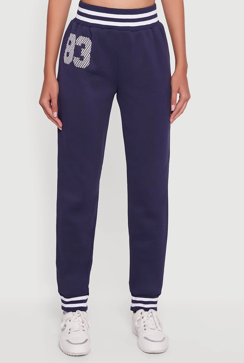 Womens 83 Graphic High Waisted Joggers, Blue, Size L