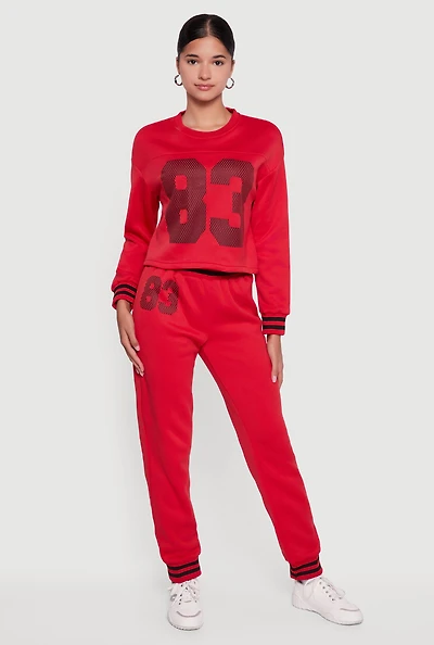 Womens 83 Graphic High Waisted Joggers, Red,