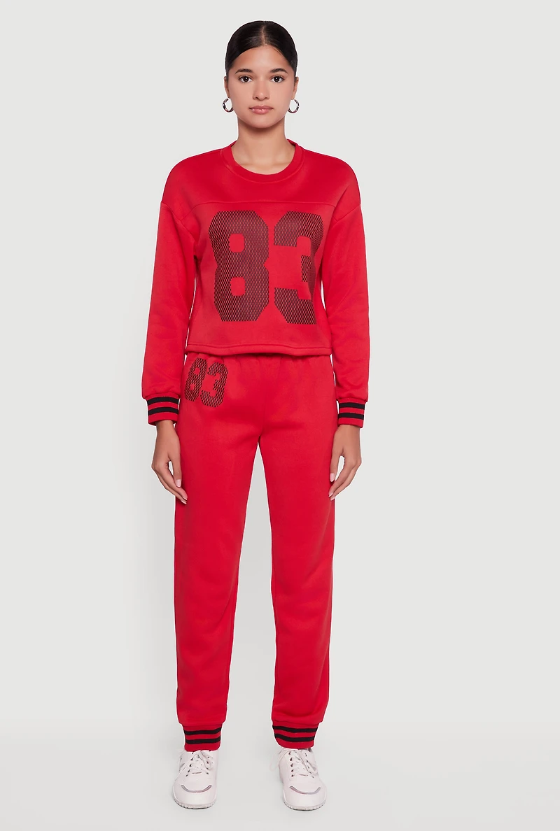 Womens 83 Graphic High Waisted Joggers, Red,