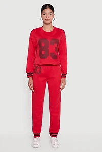 Womens 83 Graphic High Waisted Joggers, Red,