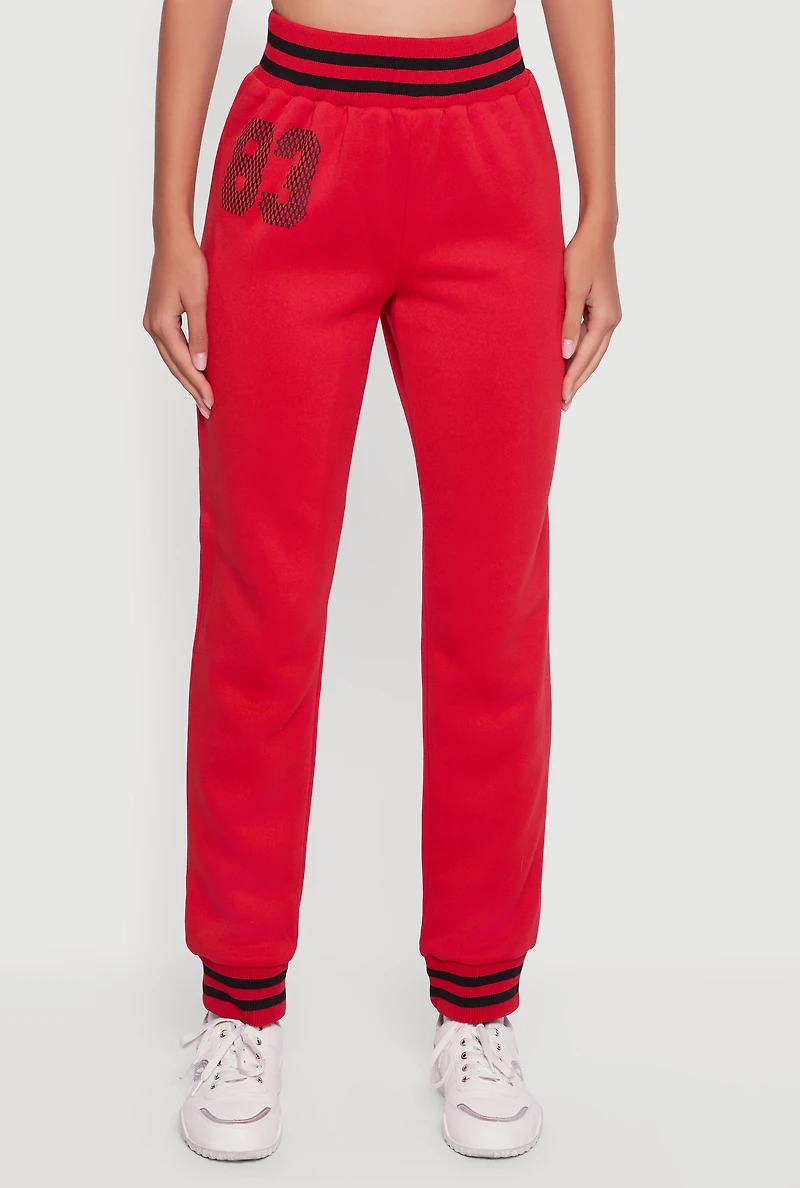 Womens 83 Graphic High Waisted Joggers, Red,