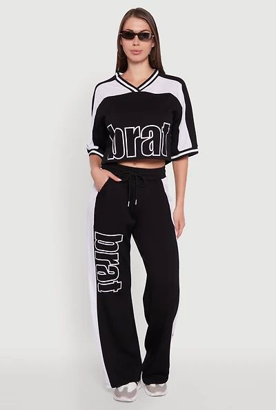 Womens Brat Graphic High Waisted Wide Leg Active Pants,