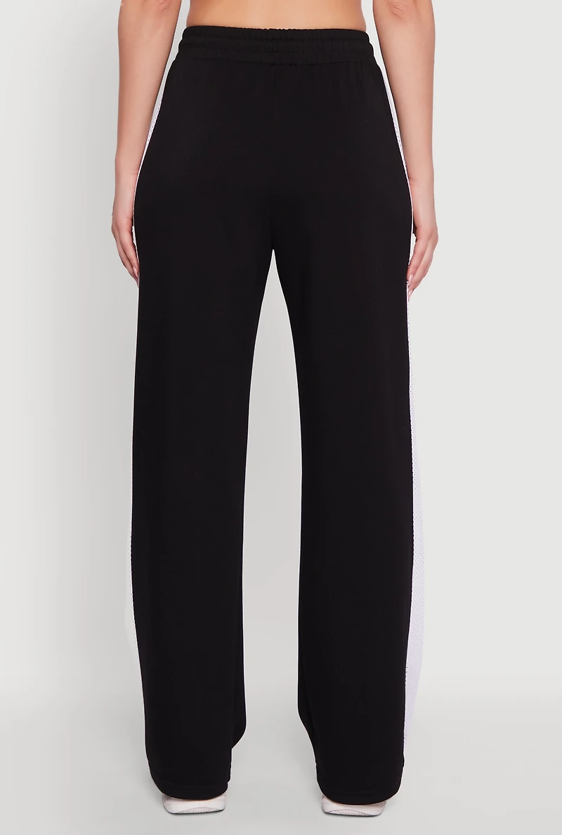Womens Brat Graphic High Waisted Wide Leg Active Pants, Black,
