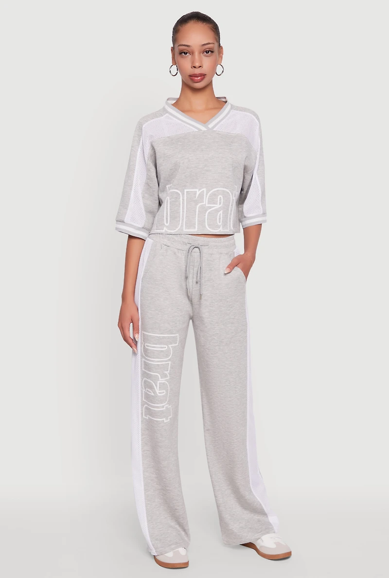 Womens Brat Graphic High Waisted Wide Leg Active Pants,