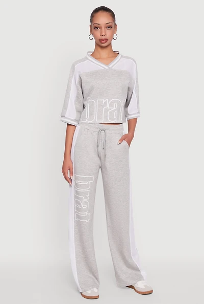Womens Brat Graphic High Waisted Wide Leg Active Pants,
