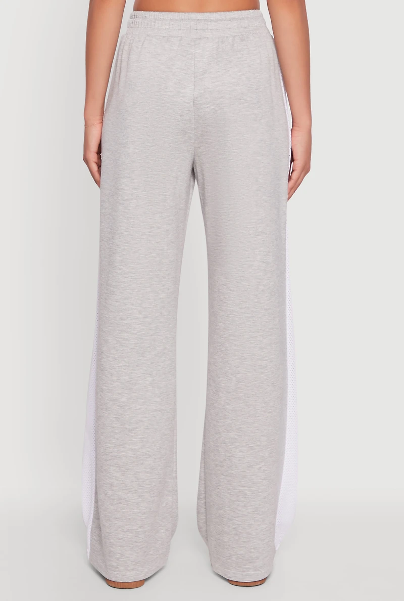 Womens Brat Graphic High Waisted Wide Leg Active Pants, Grey, Size L