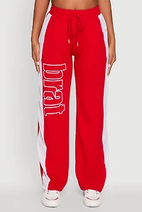 Womens Brat Graphic High Waisted Wide Leg Active Pants, Red, Size XL
