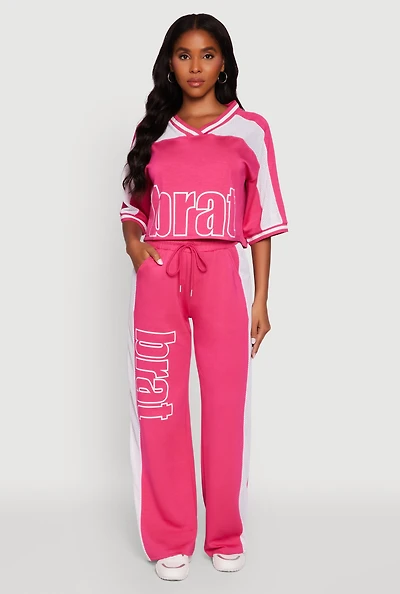 Womens Brat Graphic High Waisted Wide Leg Active Pants,