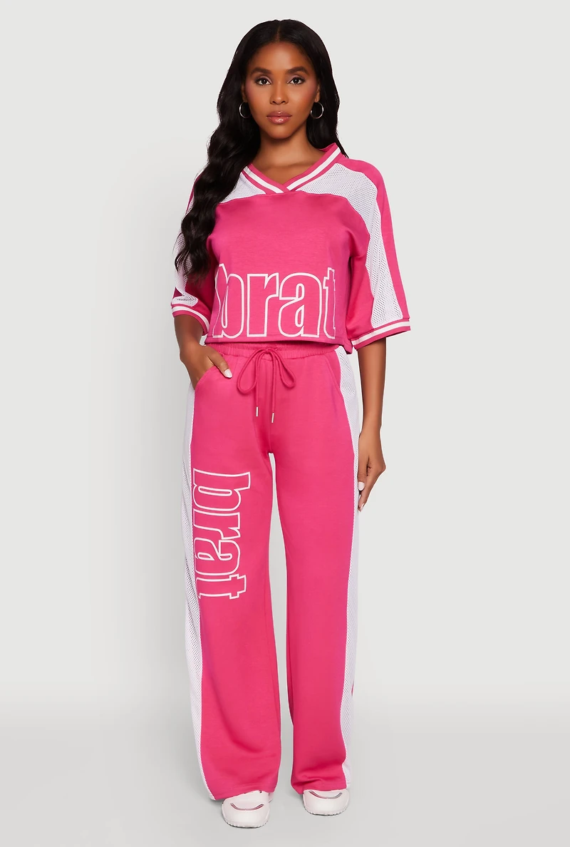 Womens Brat Graphic High Waisted Wide Leg Active Pants,