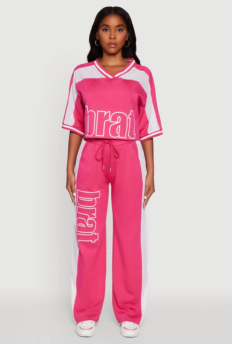Womens Brat Graphic High Waisted Wide Leg Active Pants,