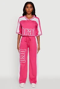Womens Brat Graphic High Waisted Wide Leg Active Pants,
