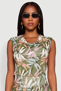Floral Print Cowl Neck Crop Top