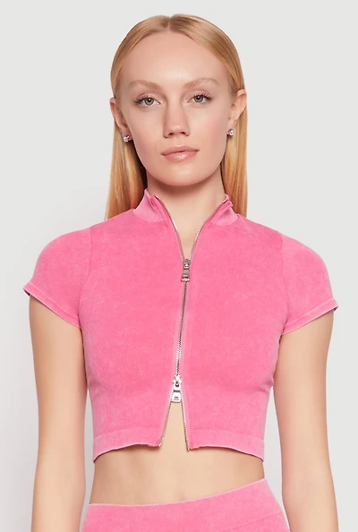 Womens Seamless Mineral Wash Crop Top, Pink, Size L-XL