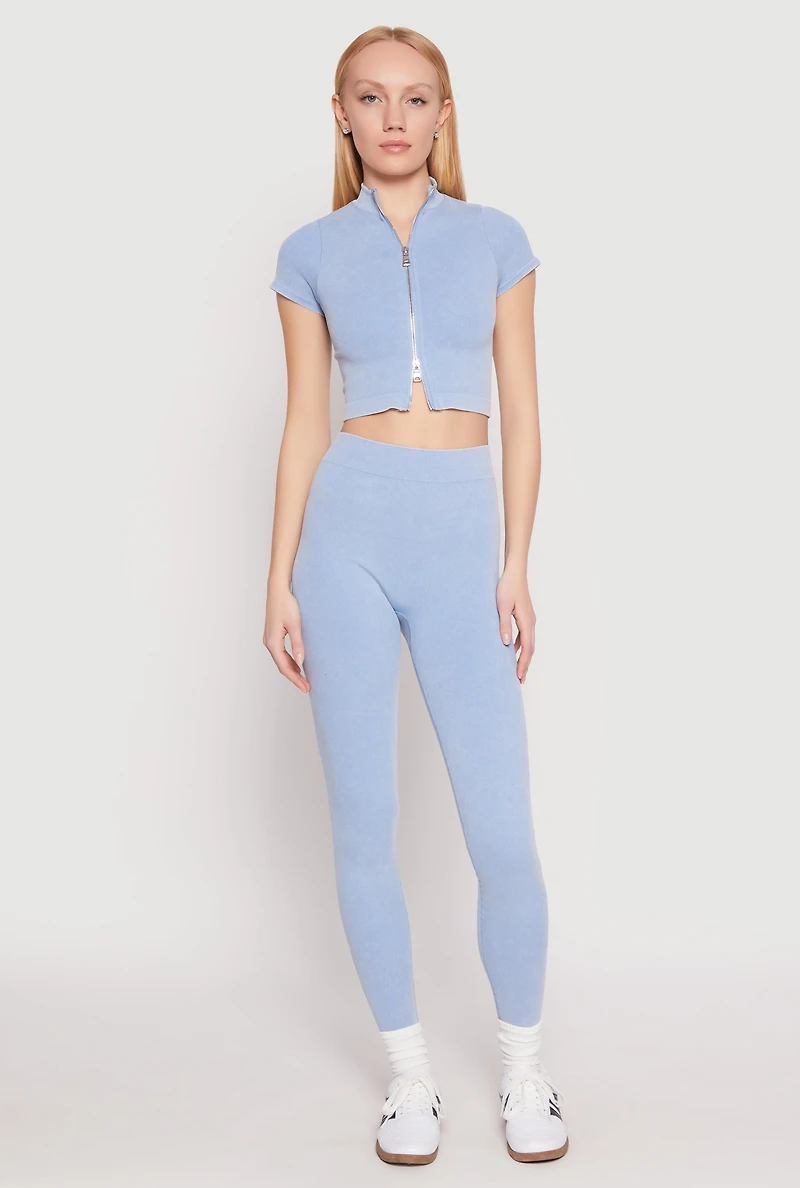 Womens Seamless Mineral Wash Crop Top, L-XL