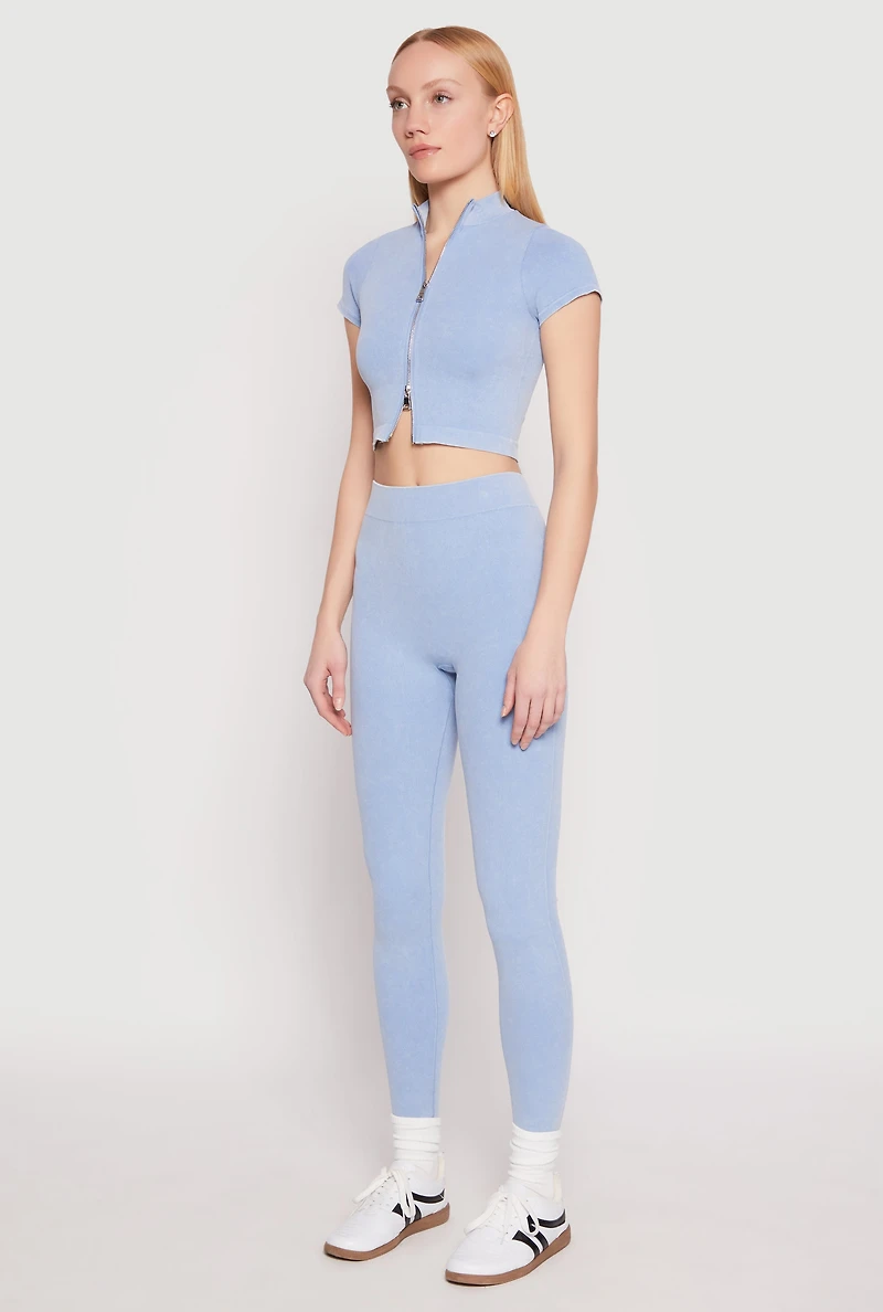 Womens Seamless Mineral Wash Crop Top, L-XL