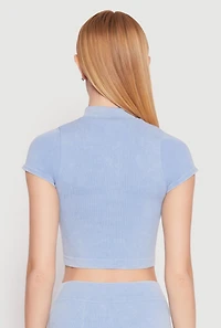 Womens Seamless Mineral Wash Crop Top, L-XL