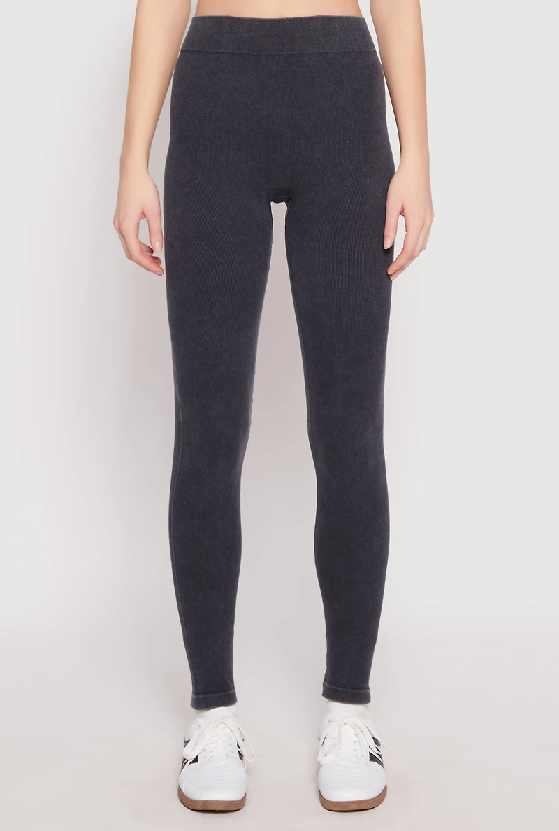 Womens Seamless Mineral Wash Leggings, Grey, Size L-XL