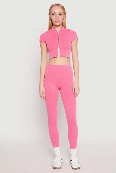 Womens Seamless Mineral Wash Leggings, Pink, Size L-XL