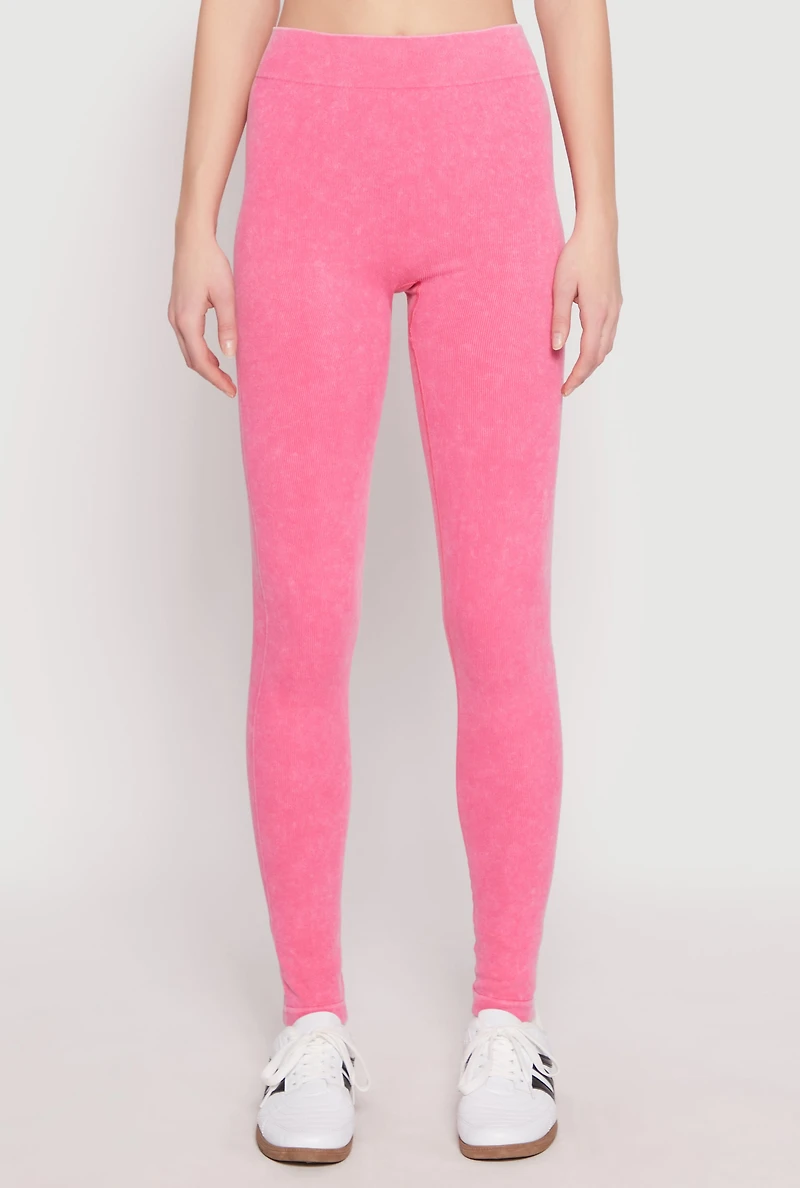 Womens Seamless Mineral Wash Leggings, Pink, Size L-XL