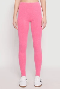 Womens Seamless Mineral Wash Leggings, Pink, Size L-XL