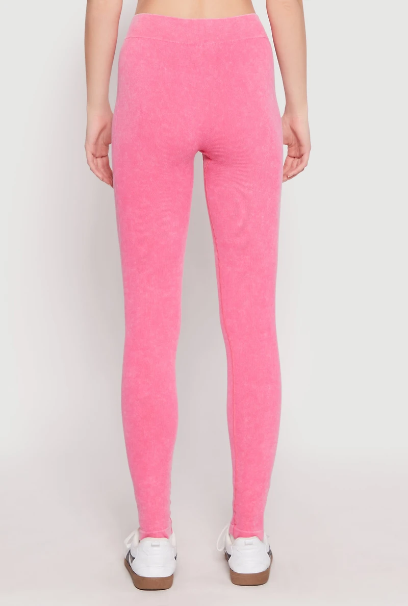Womens Seamless Mineral Wash Leggings, Pink, Size L-XL