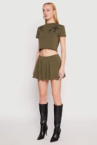 Womens Short Sleeve Cross Graphic Tee, Green, Size L