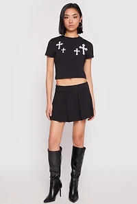 Womens Cell Phone Pocket Pleated Skort, Black, Size M