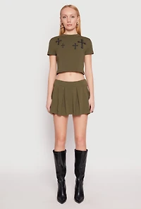 Womens Cell Phone Pocket Pleated Skort, Green,