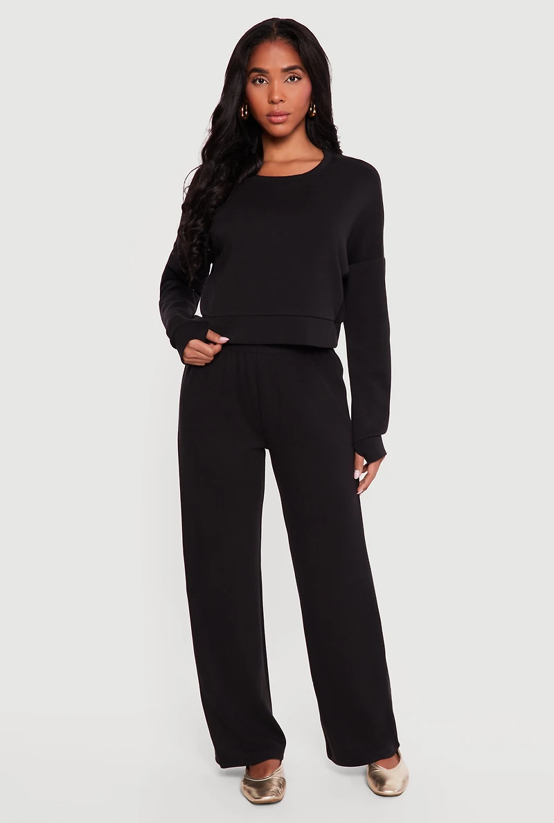 Cropped Pullover Sweatshirt with Thumbholes