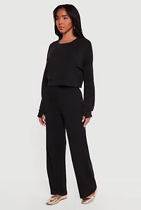 Cropped Pullover Sweatshirt with Thumbholes