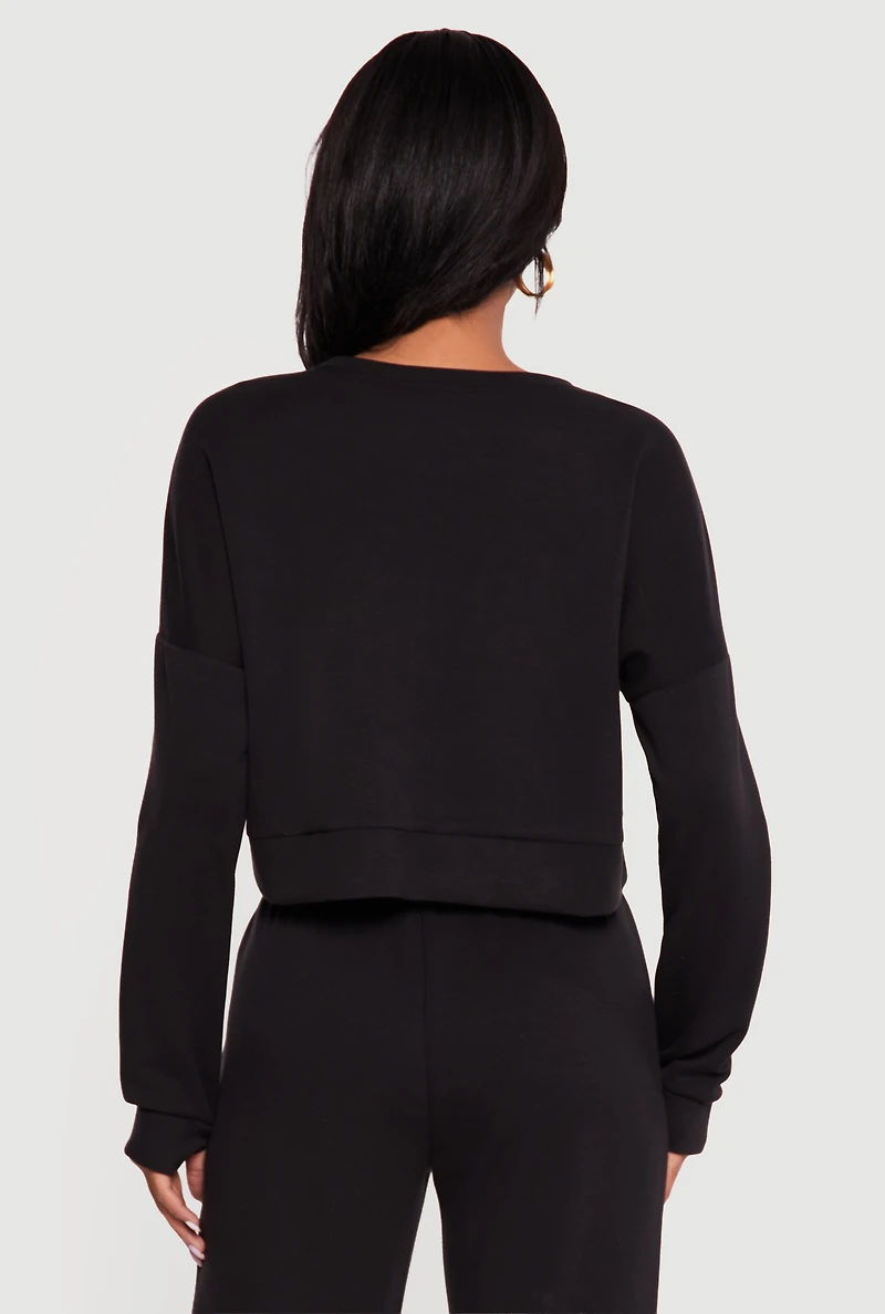 Cropped Pullover Sweatshirt with Thumbholes