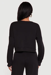 Cropped Pullover Sweatshirt with Thumbholes