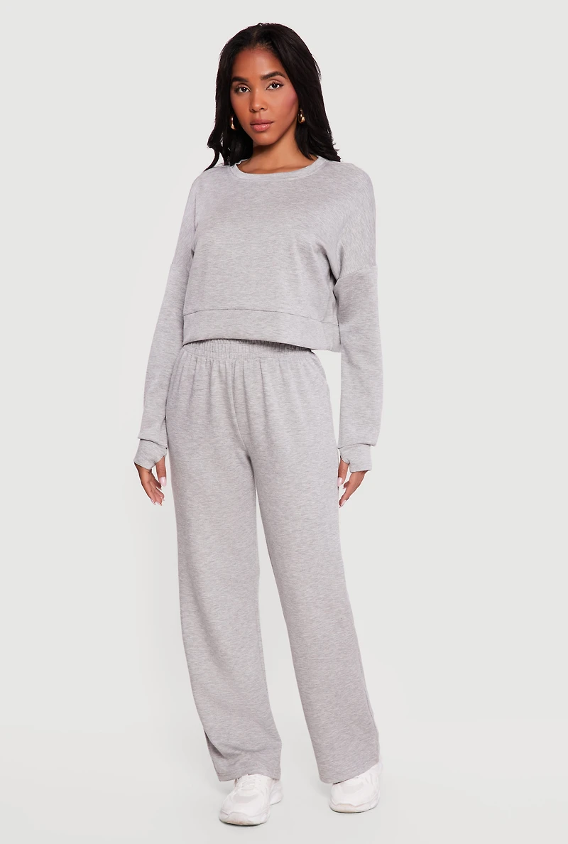 Cropped Pullover Sweatshirt with Thumbholes
