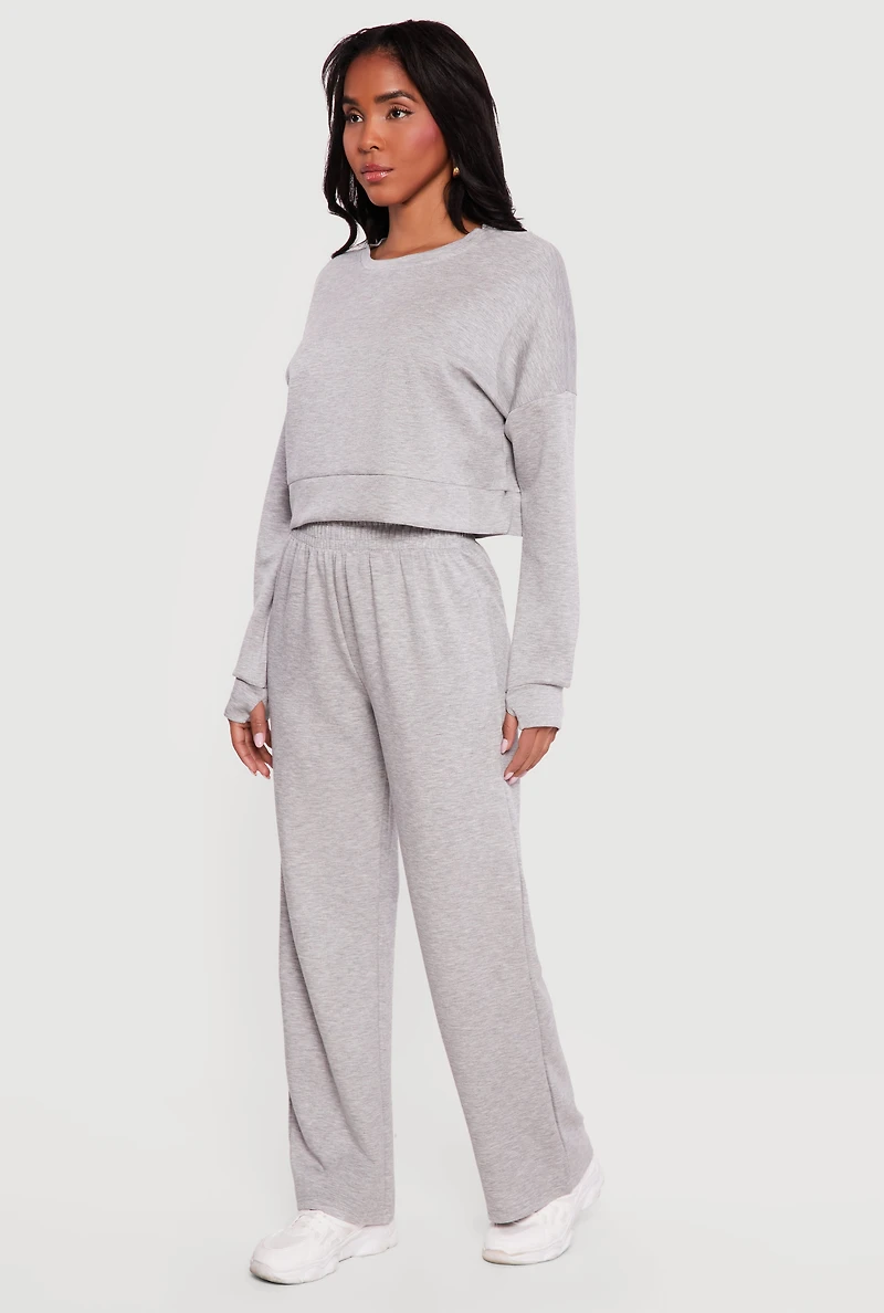 Cropped Pullover Sweatshirt with Thumbholes