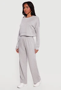 Cropped Pullover Sweatshirt with Thumbholes