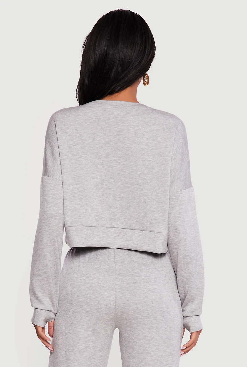 Cropped Pullover Sweatshirt with Thumbholes