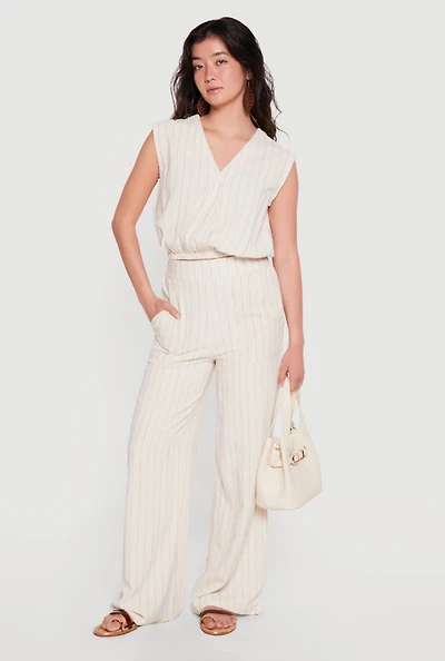 Linen High Waisted Wide Leg Pull On Pants