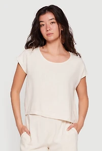 Linen Scoop Neck Dolman Sleeves Blouse