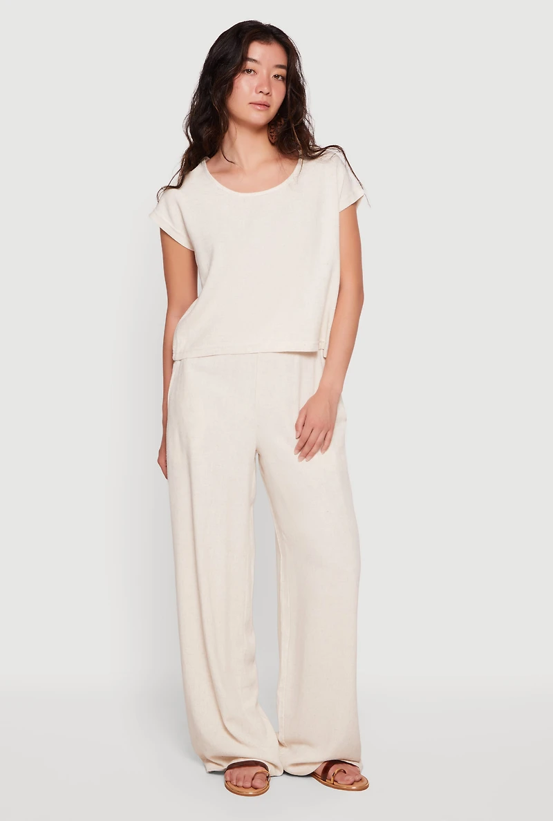 Linen Scoop Neck Dolman Sleeves Blouse