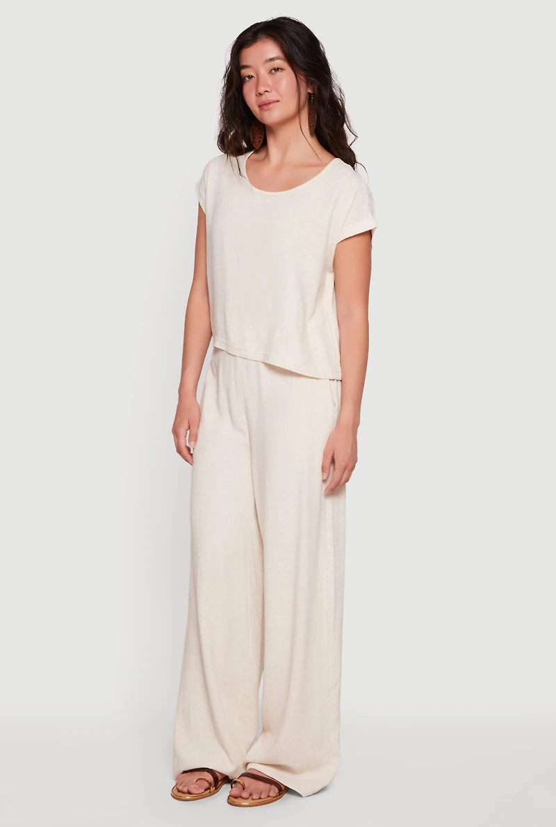 Linen Scoop Neck Dolman Sleeves Blouse