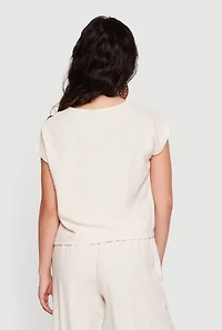 Linen Scoop Neck Dolman Sleeves Blouse