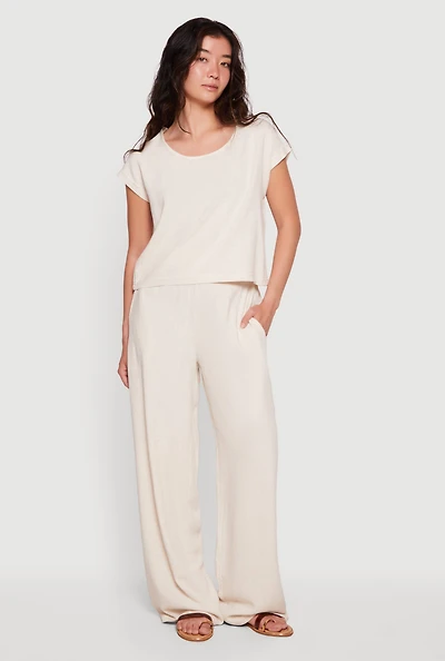 Linen High Waisted Wide Leg Pull On Pants