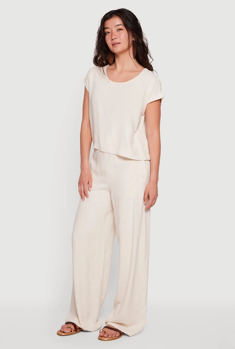 Linen High Waisted Wide Leg Pull On Pants
