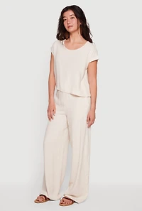Linen High Waisted Wide Leg Pull On Pants