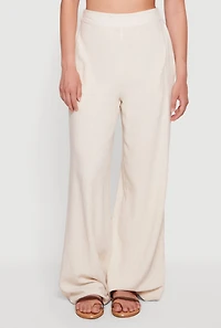 Linen High Waisted Wide Leg Pull On Pants