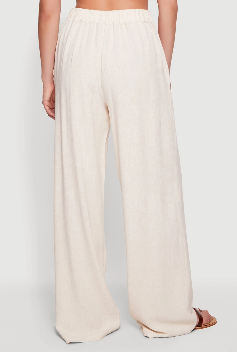 Linen High Waisted Wide Leg Pull On Pants