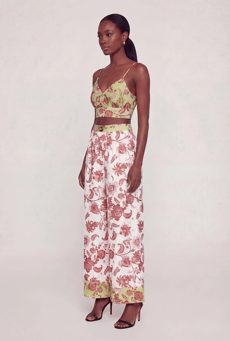 Floral Satin Print Faux Wrap Crop Top