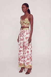 Floral Satin Print Faux Wrap Crop Top