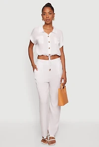 Solid High Waisted Straight Leg Pants